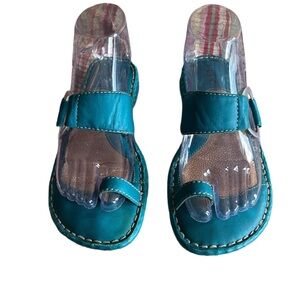 b.o.c. Teal Leather Slide Sandals with Toe Loop